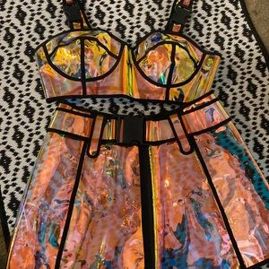 Dolls Kill vinyl skirt set